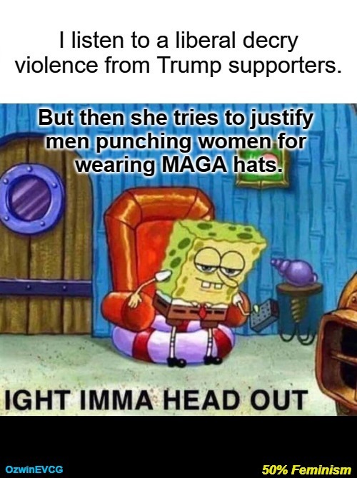 50% Feminism [NV] | image tagged in liberal hypocrisy,hillary supporters,maga hats,political violence,clown world,feminism | made w/ Imgflip meme maker