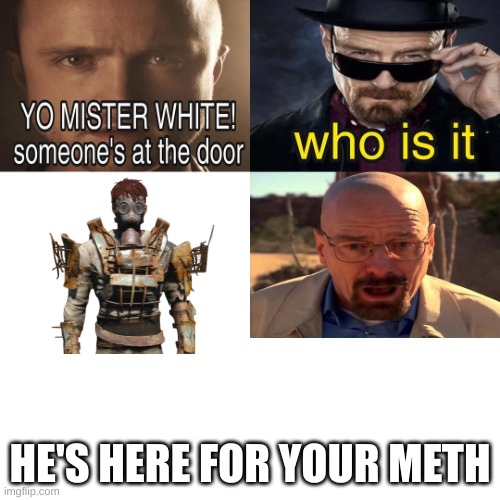 stupidness has set in | HE'S HERE FOR YOUR METH | image tagged in yo mister white someone s at the door | made w/ Imgflip meme maker