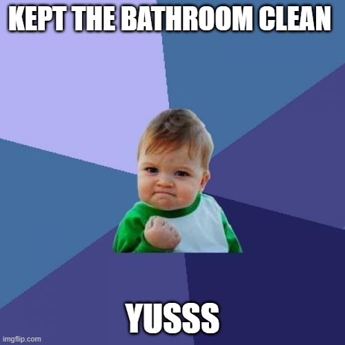 Kept bathroom clean | KEPT THE BATHROOM CLEAN; YUSSS | image tagged in memes,success kid | made w/ Imgflip meme maker