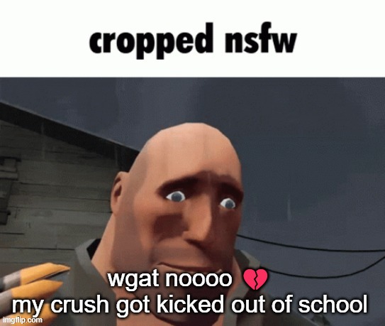 Cropped nsfw | wgat noooo 💔 
my crush got kicked out of school | image tagged in cropped nsfw | made w/ Imgflip meme maker