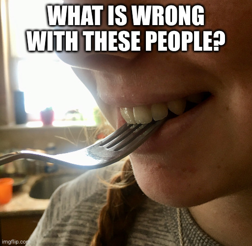 Teeth Forkers | WHAT IS WRONG WITH THESE PEOPLE? | image tagged in fork | made w/ Imgflip meme maker
