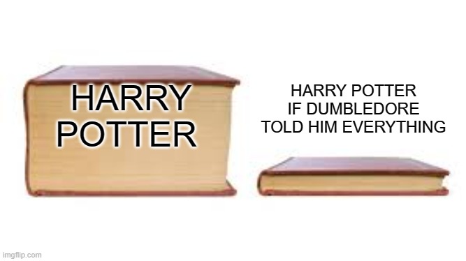 Big book small book | HARRY POTTER HARRY POTTER IF DUMBLEDORE TOLD HIM EVERYTHING | image tagged in big book small book | made w/ Imgflip meme maker