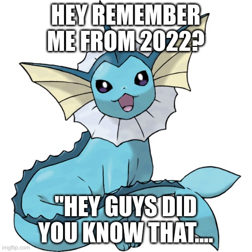 Vaporeon Transparent | HEY REMEMBER ME FROM 2022? "HEY GUYS DID YOU KNOW THAT.... | image tagged in vaporeon transparent | made w/ Imgflip meme maker