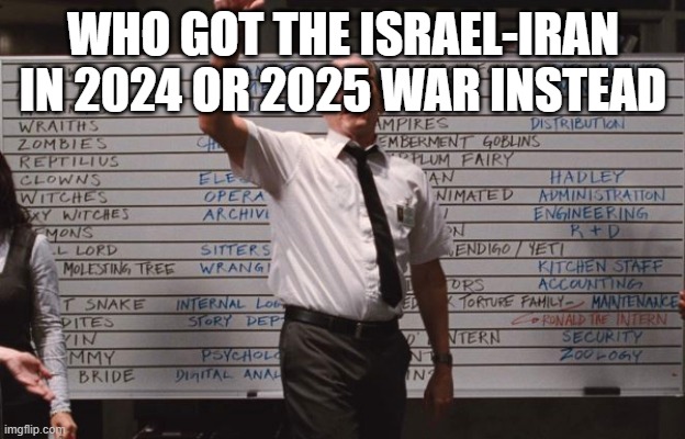 Iran Israel war is on the horizon | WHO GOT THE ISRAEL-IRAN IN 2024 OR 2025 WAR INSTEAD | image tagged in cabin the the woods,iran,israel,war | made w/ Imgflip meme maker
