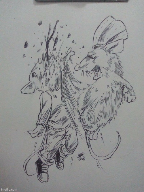 I am in love with this drawing of Remy beating the ever loving fuck out of Stuart Little | made w/ Imgflip meme maker