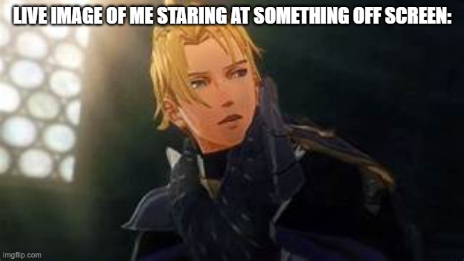 Dimitri no 2. | LIVE IMAGE OF ME STARING AT SOMETHING OFF SCREEN: | image tagged in dimitri no 2 | made w/ Imgflip meme maker