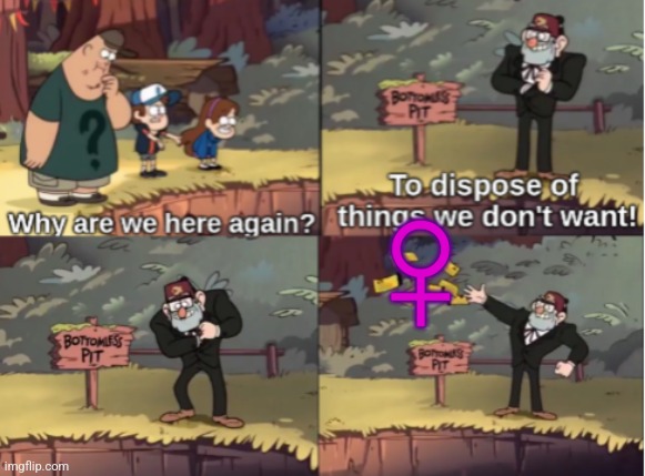 I dont want women | ♀️ | image tagged in gravity falls bottomless pit | made w/ Imgflip meme maker
