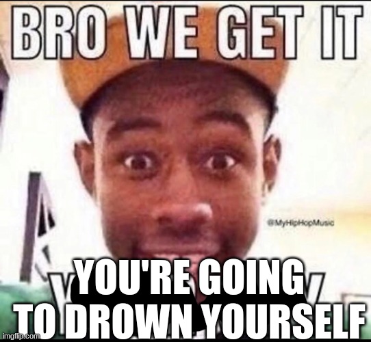 BRO WE GET IT YOU'RE GAY | YOU'RE GOING TO DROWN YOURSELF | image tagged in bro we get it you're gay | made w/ Imgflip meme maker