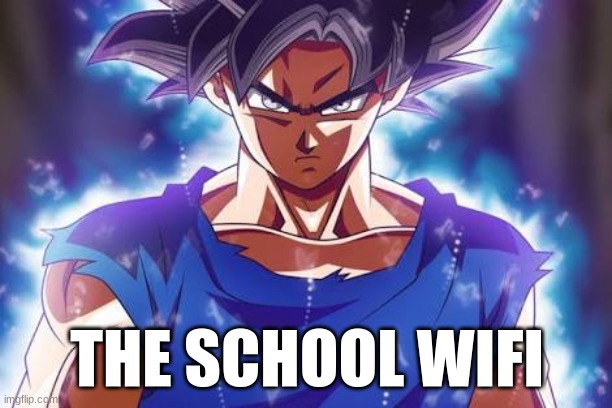 Goku ultra instinct | THE SCHOOL WIFI | image tagged in goku ultra instinct | made w/ Imgflip meme maker