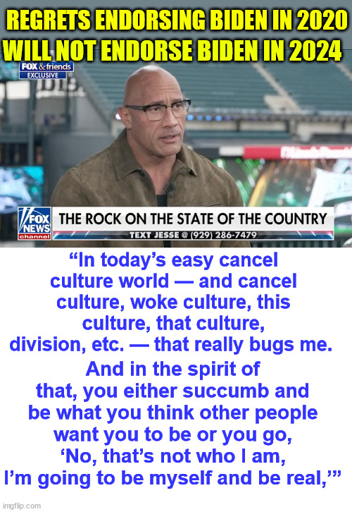 REGRETS ENDORSING BIDEN IN 2020 WILL NOT ENDORSE BIDEN IN 2024 “In today’s easy cancel culture world — and cancel culture, woke culture, thi | image tagged in blank white template | made w/ Imgflip meme maker