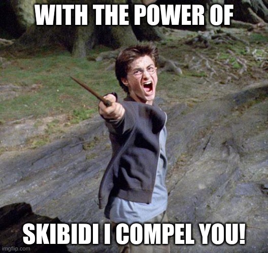 No one:A gen alpha wizard: | WITH THE POWER OF; SKIBIDI I COMPEL YOU! | image tagged in harry potter,skibidi | made w/ Imgflip meme maker