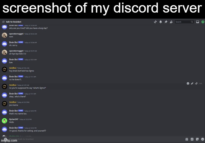 screenshot of my discord server | made w/ Imgflip meme maker