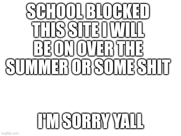 SCHOOL BLOCKED THIS SITE I WILL BE ON OVER THE SUMMER OR SOME SHIT; I'M SORRY YALL | made w/ Imgflip meme maker