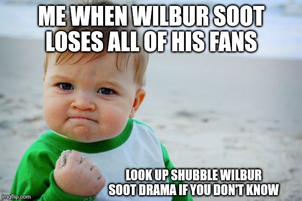 Success Kid Original Meme | ME WHEN WILBUR SOOT LOSES ALL OF HIS FANS; LOOK UP SHUBBLE WILBUR SOOT DRAMA IF YOU DON'T KNOW | image tagged in memes,success kid original | made w/ Imgflip meme maker