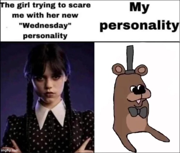 The girl trying to scare me with her new Wednesday personality | image tagged in the girl trying to scare me with her new wednesday personality | made w/ Imgflip meme maker