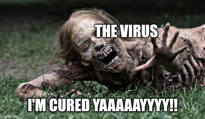 ° | THE VIRUS; I'M CURED YAAAAAYYYY!! | image tagged in walking dead zombie,fixed,memes | made w/ Imgflip meme maker