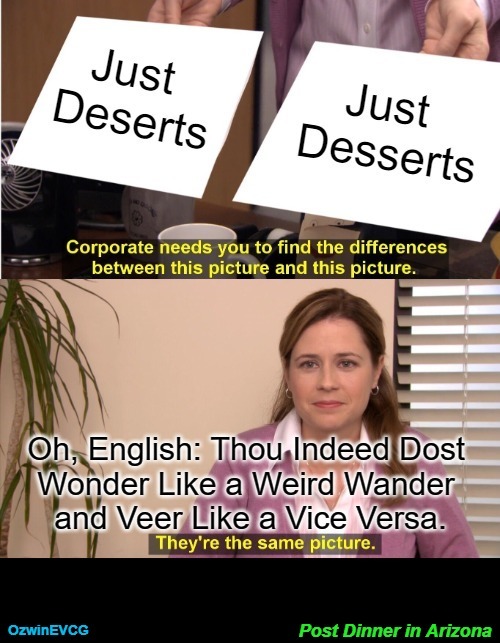 Post Dinner in Arizona [NV] | image tagged in corporate needs you,fun with english,dictionary deep-dives,wordplay,confused confusing confusion,real talk | made w/ Imgflip meme maker