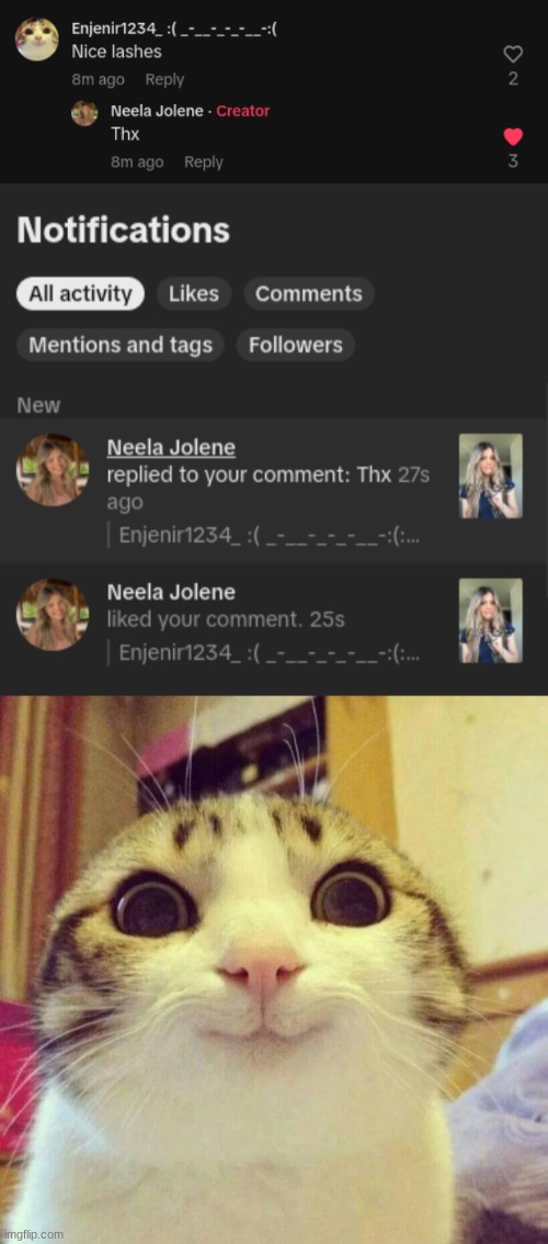 Finally :) | image tagged in memes,smiling cat,neela jolene | made w/ Imgflip meme maker