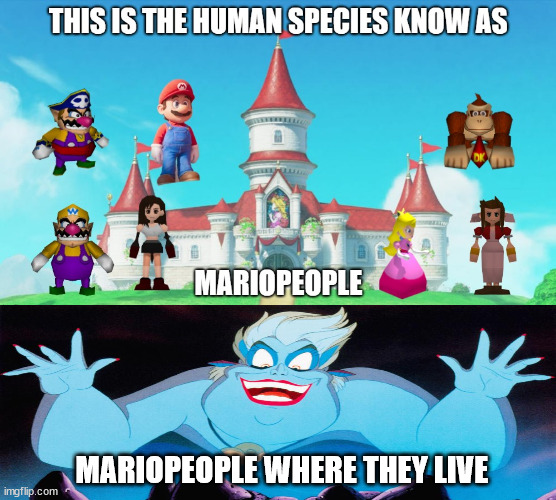 ursula discoverd mariopeople | MARIOPEOPLE WHERE THEY LIVE | image tagged in mariopeople,discovery,ursula,mario party,nintendo,gaming | made w/ Imgflip meme maker