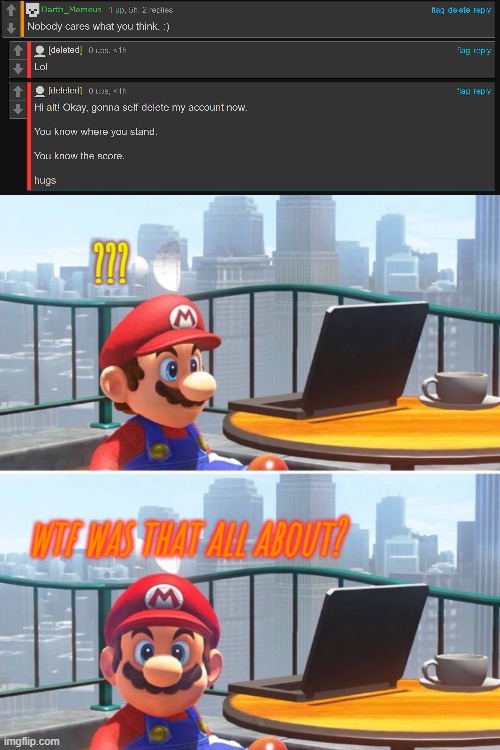 I'm so confused, did I miss something? LOL | ??? wtf was that all about? | image tagged in mario looks at computer | made w/ Imgflip meme maker