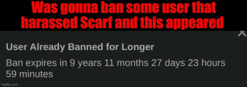 Going officially to bed now tho | Was gonna ban some user that harassed Scarf and this appeared | made w/ Imgflip meme maker