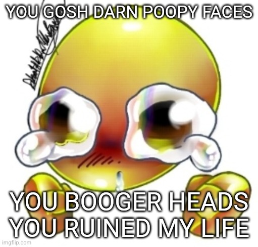 Ggghhhhhghghghhhgh | YOU GOSH DARN POOPY FACES; YOU BOOGER HEADS
YOU RUINED MY LIFE | image tagged in ggghhhhhghghghhhgh | made w/ Imgflip meme maker