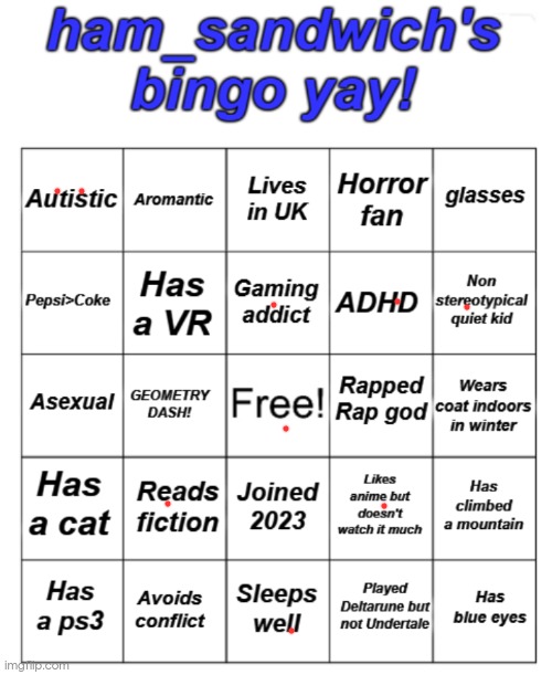 Ham's bingo board! | image tagged in ham's bingo board | made w/ Imgflip meme maker