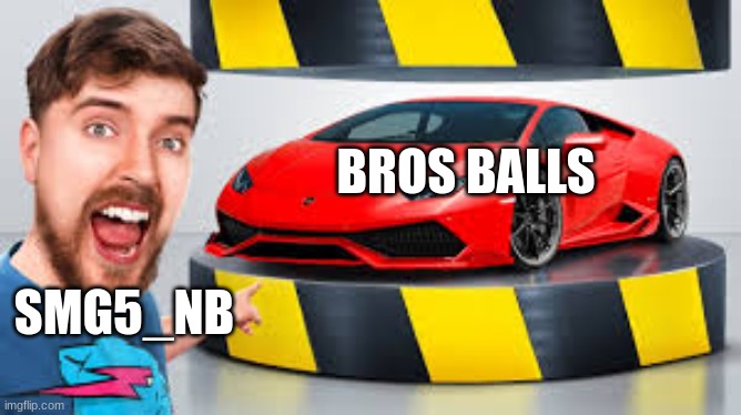 Mr Beast Hydraulic Press | BROS BALLS SMG5_NB | image tagged in mr beast hydraulic press | made w/ Imgflip meme maker