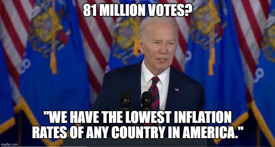 imagine how he misspeaks to world leaders, probably why everyone is at war | 81 MILLION VOTES? "WE HAVE THE LOWEST INFLATION RATES OF ANY COUNTRY IN AMERICA." | image tagged in world war 3,world war iii,ww3,iran,israel,ukraine | made w/ Imgflip meme maker