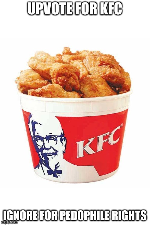 KFC Bucket | UPVOTE FOR KFC; IGNORE FOR PEDOPHILE RIGHTS | image tagged in kfc bucket,memes,funny,cats,dogs,upvote | made w/ Imgflip meme maker