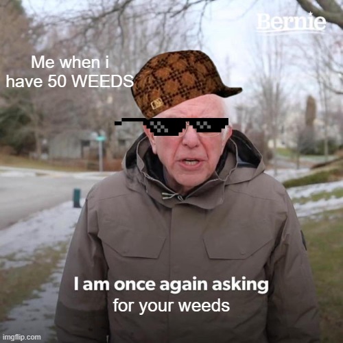 i don't think this relatable or not | Me when i have 50 WEEDS; for your weeds | image tagged in memes,bernie i am once again asking for your support | made w/ Imgflip meme maker