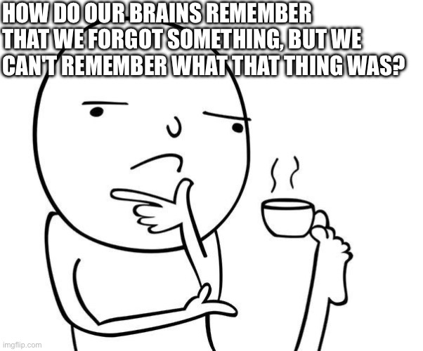 Hmmm | HOW DO OUR BRAINS REMEMBER THAT WE FORGOT SOMETHING, BUT WE CAN'T REMEMBER WHAT THAT THING WAS? | image tagged in hmmm | made w/ Imgflip meme maker
