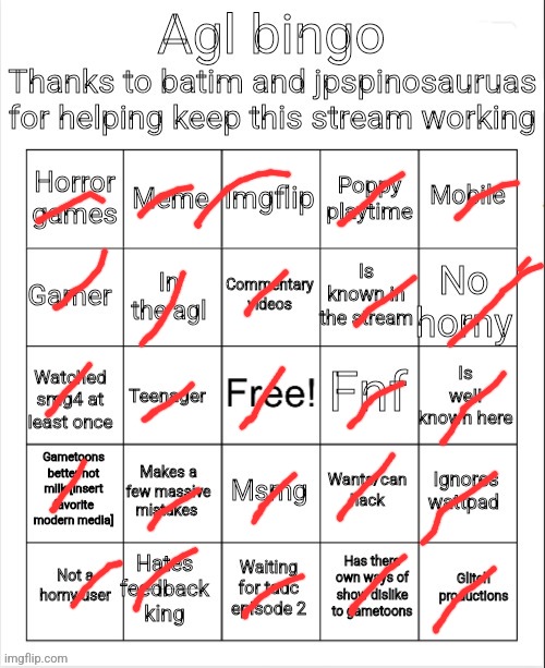 Official agl bingo | image tagged in official agl bingo | made w/ Imgflip meme maker