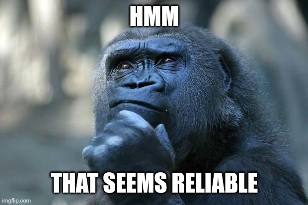 Deep Thoughts | HMM THAT SEEMS RELIABLE | image tagged in deep thoughts | made w/ Imgflip meme maker