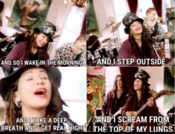 Four Non Blondes Wake Up Get Real High Blank Meme Template