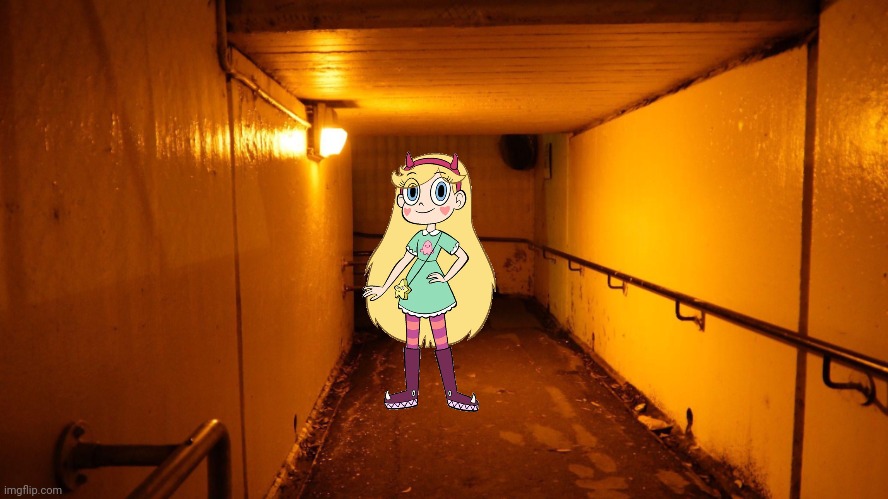 Star Butterfly in the Liminal Space | image tagged in liminal space corridor,liminal space | made w/ Imgflip meme maker