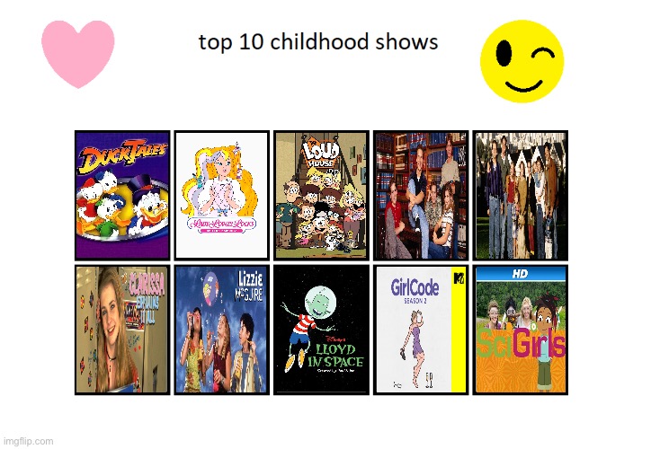 Brandon's Top 10 Childhood Shows | image tagged in deviantart,ducktales,the loud house,full house,nickelodeon,pbs kids | made w/ Imgflip meme maker