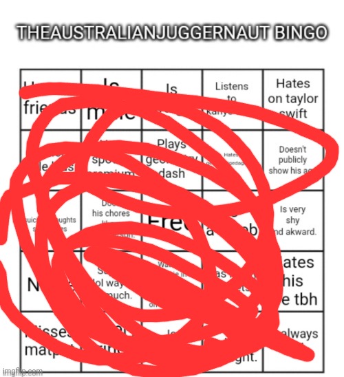 Obviously because i am him all of them are yes | image tagged in theaustralianjuggernaut bingo | made w/ Imgflip meme maker