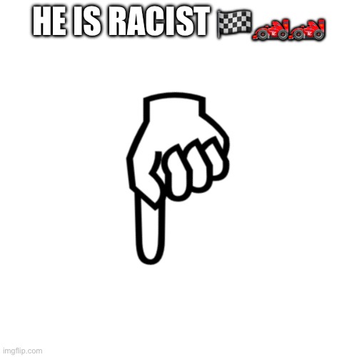 be mean to the person below | HE IS RACIST 🏁🏎️🏎️ | image tagged in be mean to the person below | made w/ Imgflip meme maker