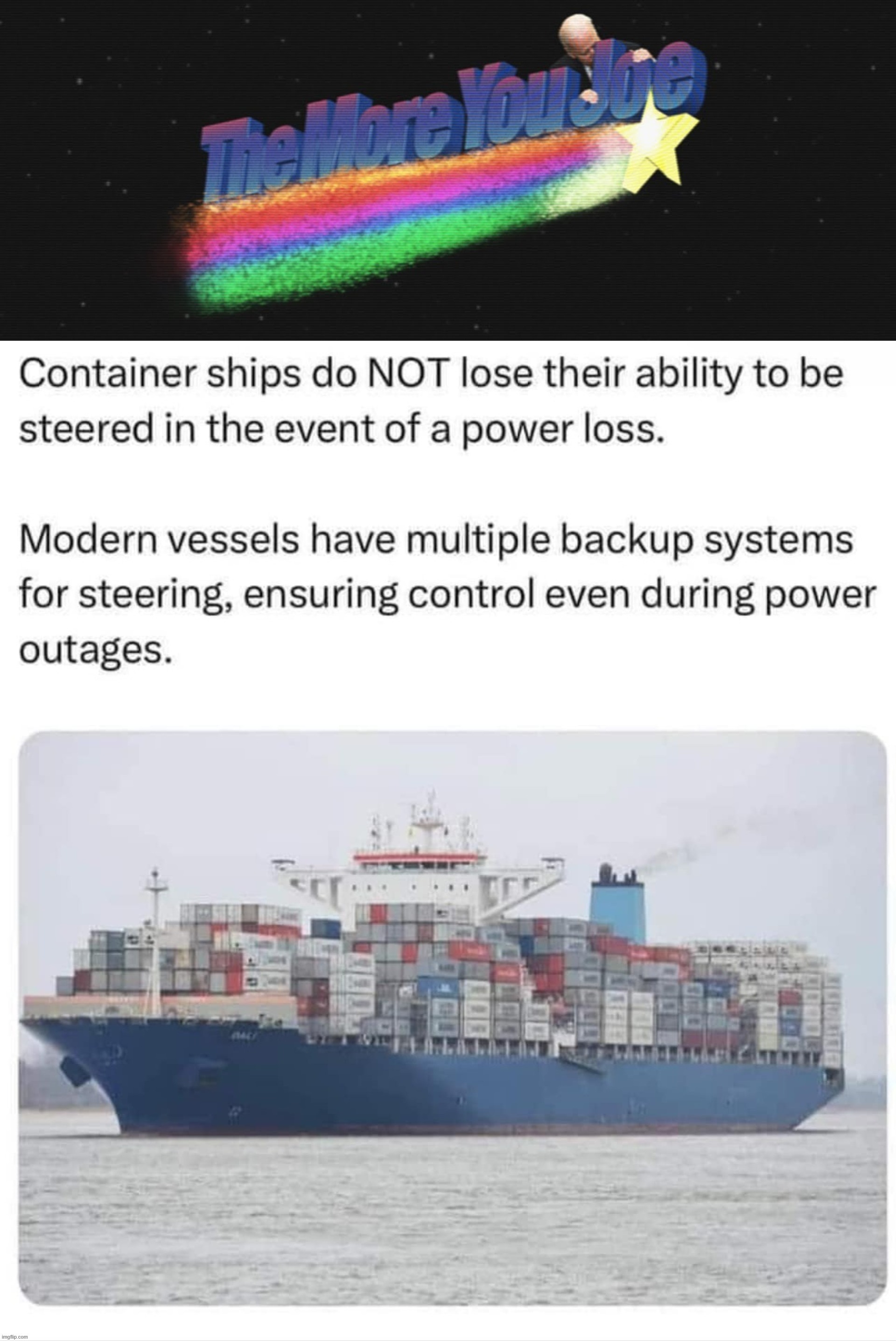 The More You Joe... | image tagged in the more you know,the more you joe,container ships,baltimore bridge disaster,francis scott key bridge,francis scott key | made w/ Imgflip meme maker
