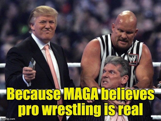 Looking into his future | Because MAGA believes pro wrestling is real | image tagged in trump wwe | made w/ Imgflip meme maker