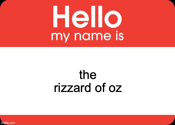 Hello My Name Is | the rizzard of oz | image tagged in hello my name is | made w/ Imgflip meme maker