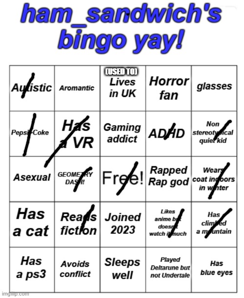 Ham's bingo board! | (USED TO) | image tagged in ham's bingo board | made w/ Imgflip meme maker