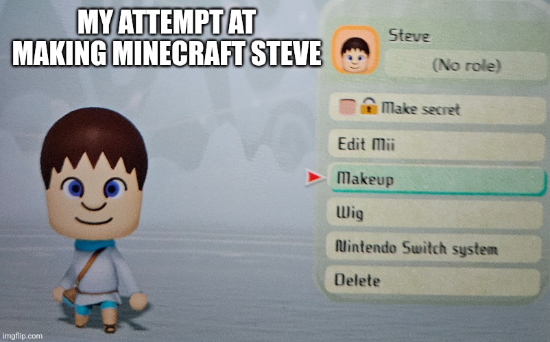 Not my best work | MY ATTEMPT AT MAKING MINECRAFT STEVE | image tagged in minecraft,mii | made w/ Imgflip meme maker