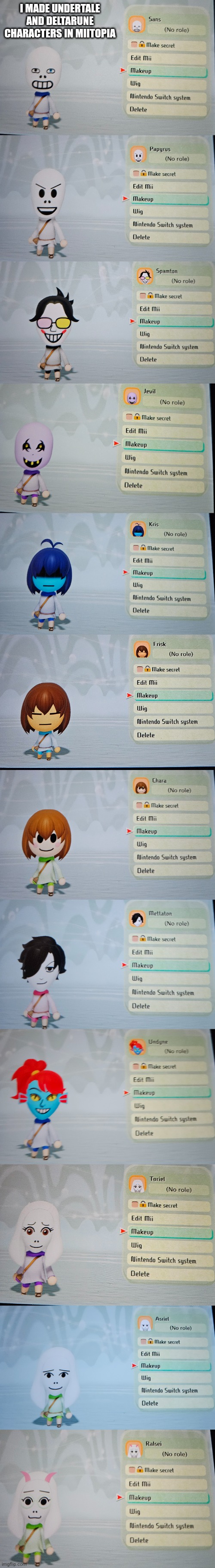This took forever | I MADE UNDERTALE AND DELTARUNE CHARACTERS IN MIITOPIA | image tagged in undertale,deltarune,mii | made w/ Imgflip meme maker