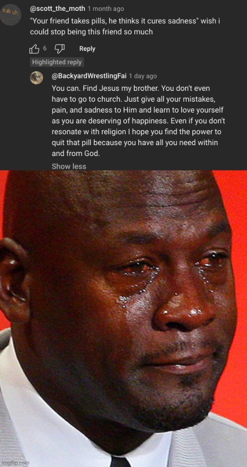 i just broke down in tears holy shit- whoever this is thank you so much | image tagged in crying jordan | made w/ Imgflip meme maker