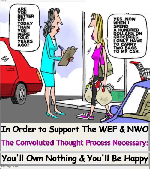 Less Is More? | In Order to Support The WEF & NWO; The Convoluted Thought Process Necessary:; You'll Own Nothing & You'll Be Happy | image tagged in political humor,nwo,food for thought,life lessons,agenda,deep thoughts | made w/ Imgflip meme maker