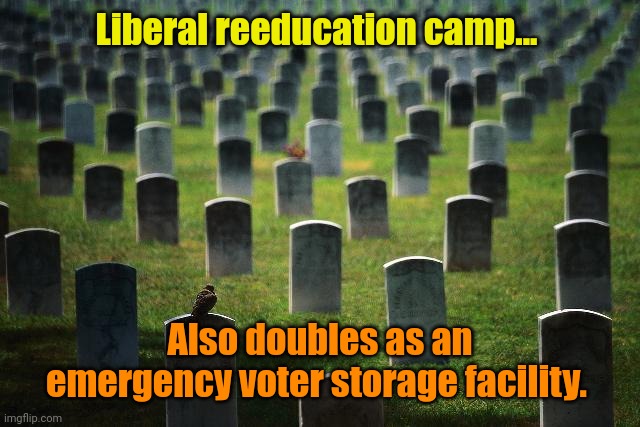 graveyard cemetary | Liberal reeducation camp... Also doubles as an emergency voter storage facility. | image tagged in graveyard cemetary | made w/ Imgflip meme maker
