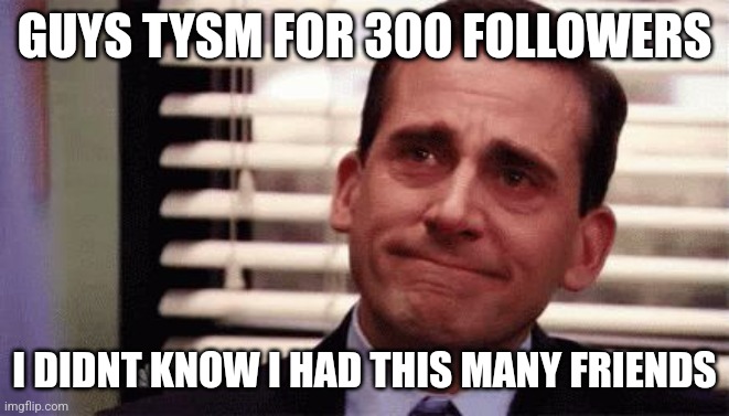 I'm | GUYS TYSM FOR 300 FOLLOWERS; I DIDNT KNOW I HAD THIS MANY FRIENDS | image tagged in happy cry | made w/ Imgflip meme maker