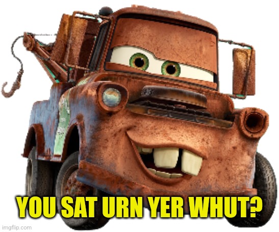 Tow Mater | YOU SAT URN YER WHUT? | image tagged in tow mater | made w/ Imgflip meme maker